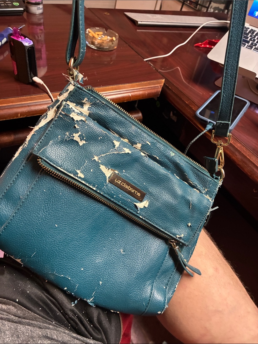 Liz Claiborne Teal Blue Crossbody Bag with Front Zip Pocket